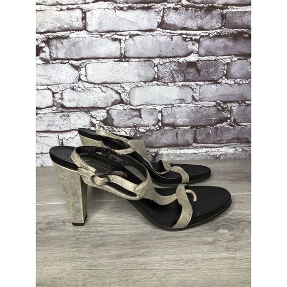 Donald J. Pliner Peggy Gray Shimmer Leather T- Strap Heels Sandals Women Sz 11M - Picture 5 of 16